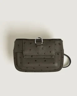 Accessoires-Etui mit Federdetail aus Leder mit Straußenprägung - Khaki - Leder - MB220476 - Taschenaccessoires
