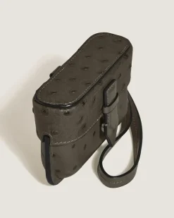 Accessoires-Etui mit Federdetail aus Leder mit Straußenprägung - Khaki - Leder - MB220476 - Taschenaccessoires