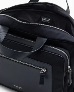 Aktentasche aus Nylon und vollnarbigem Leder Schwarz