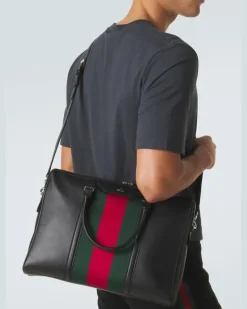 Aktentasche Web Stripe aus Leder Schwarz