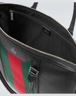 Aktentasche Web Stripe aus Leder Schwarz