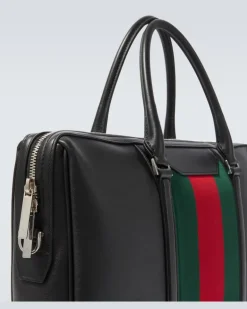 Aktentasche Web Stripe aus Leder Schwarz