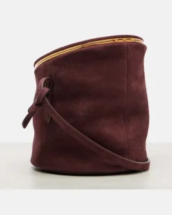 Alaïa Bucket Bag La Canette Small aus Veloursleder Burgunderrot