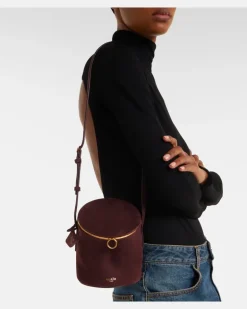 Alaïa Bucket Bag La Canette Small aus Veloursleder Burgunderrot