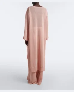 Alaïa Gestrickter Kaftan aus Leinen und Seide Rosa