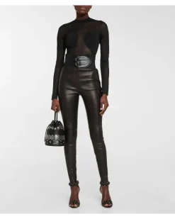 Alaïa High-Rise Leggings aus Leder Schwarz