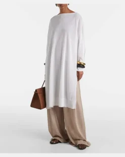 Alaïa Kaftan aus Leinen und Seide Weiß
