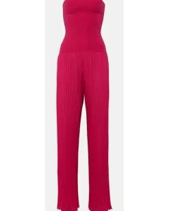 Alaïa Trägerloser Jumpsuit aus Strick Rot