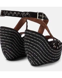 Alaïa Verzierte Wedge-Sandalen aus Veloursleder Schwarz