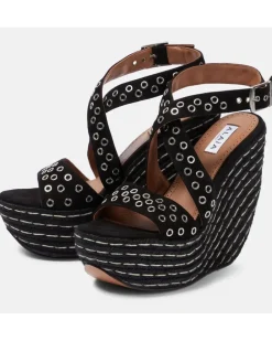 Alaïa Verzierte Wedge-Sandalen aus Veloursleder Schwarz