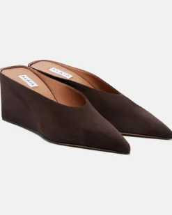 Alaïa Wedge-Pantoletten Cube aus Veloursleder Braun