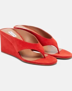 Alaïa Wedge-Sandalen Cube aus Veloursleder Orange