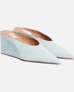 Alaïa Wedges Cube 75 aus Veloursleder Blau