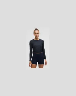 All It Takes Geripptes Langarmshirt aus Nulu für Frauen – Größe in True Navy