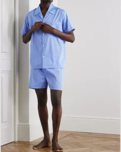Amalfi Camp-Collar Cotton-Batiste Pyjama Set Blue
