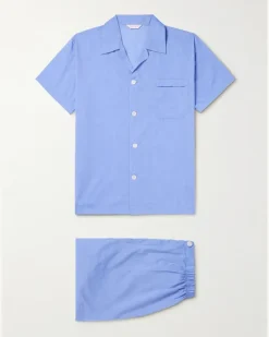 Amalfi Camp-Collar Cotton-Batiste Pyjama Set Blue