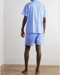 Amalfi Camp-Collar Cotton-Batiste Pyjama Set Blue