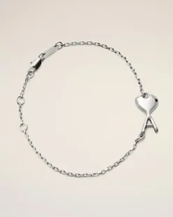 Ami de Coeur Armreif aus silberfarbenem Messing mit Hammerschlag Grau Unisex