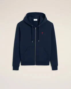 Ami de Coeur Kapuzenpullover mit Reißverschluss aus blauer Baumwolle Blau Unisex Nachtblau