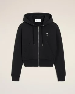 Ami de Coeur Kapuzenpullover mit Reißverschluss aus schwarzer Baumwolle für Damen
