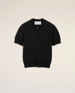 Ami de Coeur Kurzarm-Cardigan aus schwarzer Wolle für Damen