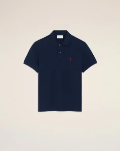 Ami de Coeur Poloshirt aus blauem Baumwollstoff Blau Unisex Nachtblau