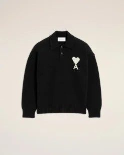 Ami de Coeur Poloshirt aus schwarzer Wolle Unisex