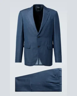 Anzug aus Wolle und Leinen Blau