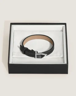 Armband mit schlichter Feder aus Grain Leder - Schwarz - Stahl - MB222746 - Armbänder