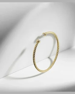 Armreif Cablespira® Flex aus 18kt Gelbgold mit Diamanten und Süßwasserperlen