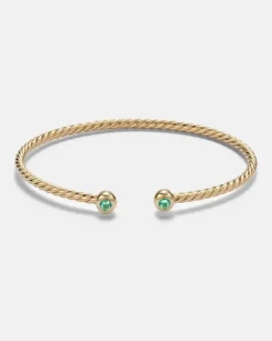 Armreif Cablespira® Flex Micro aus 18kt Gelbgold mit Smaragden