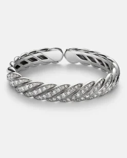 Armreif Sculpted Cable Flex® aus 18kt Weißgold mit Diamanten Silber