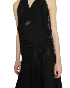 Asymmetric Lace Slip Dress Black