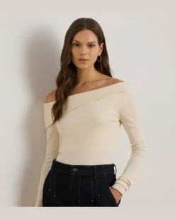 Asymmetrisches schulterfreies Top Cream