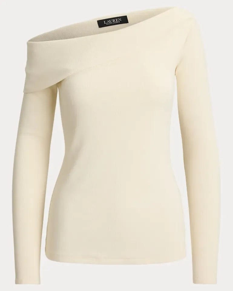 Asymmetrisches schulterfreies Top Cream