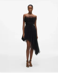Asymmetrisches Tüllkleid, Damen, Schwarz, Größe