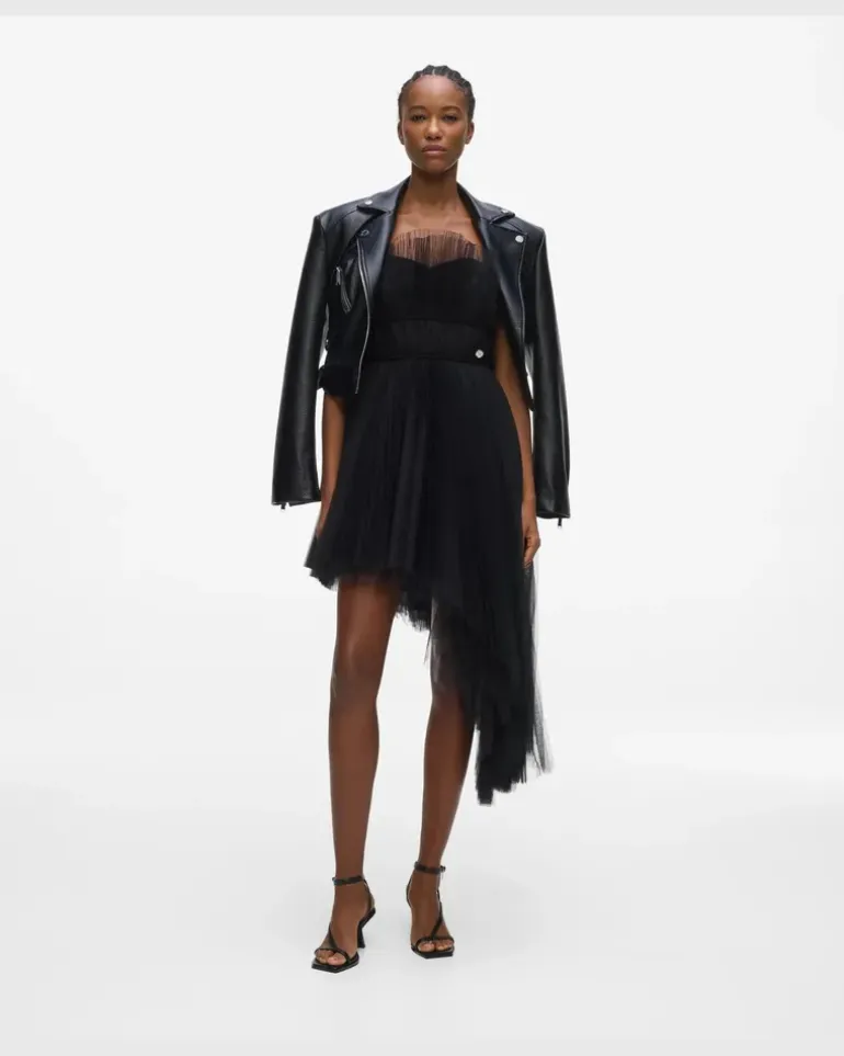 Asymmetrisches Tüllkleid, Damen, Schwarz, Größe