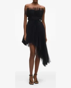Asymmetrisches Tüllkleid - Schwarz