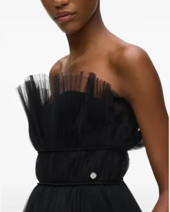 Asymmetrisches Tüllkleid - Schwarz