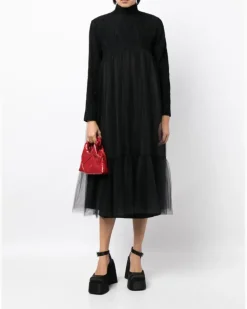 Ausgestelltes Tüllkleid - Schwarz