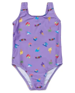 Badeanzug mit durchgehendem Eiscreme-Print - Beachwear - Damen - Violett