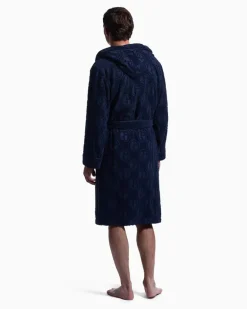 Bademantel aus Baumwollfrottee mit Monogramm Essential Blau