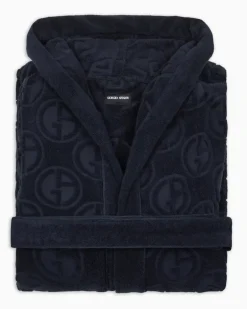 Bademantel aus Baumwollfrottee mit Monogramm Essential Blau
