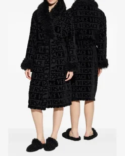 Bademantel mit Logo-Muster - Schwarz