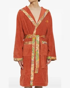 Bademantel mit Paisley-Besatz - Orange