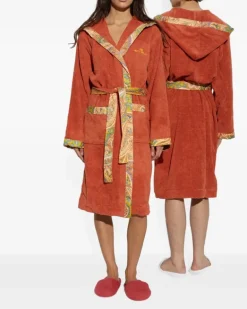 Bademantel mit Paisley-Besatz - Orange