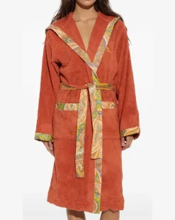 Bademantel mit Paisley-Besatz - Orange