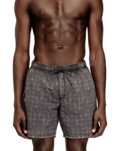 Badeshorts mit verblasstem Hahnentrittmuster - Badeshorts - Herren - Grau