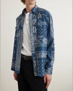Bandana-Print Cotton Shirt Blue