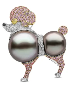 Baroque Poodle Brosche mit Tahiti-Perle und Diamant - Silber